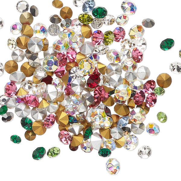 Chaton mix 5 g pk mixed foil back, vintage Preciosa Czech crystal rhinestone 2.8-4.3mm round SS10-SS18 image number 0