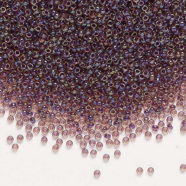 Seed bead, Miyuki, glass, pkg/250g, #15 rocaille, translucent dark amethyst-lined luster topaz (RR-1839). image number 0