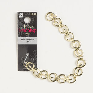 Connector 1pkg7, gold-finished steel, 23x12mm S with jump ring spacer.