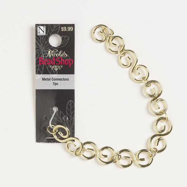 Connector 1pkg7, gold-finished steel, 23x12mm S with jump ring spacer. image number 0