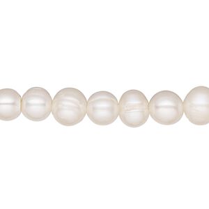 Pearl, cultured freshwater (bleached), white, 7-8mm semi-round, C grade, Mohs hardness 2-1/2 to 4. Sold per 15-1/2" to 16" strand.