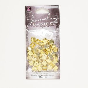 Ribbon crimp end, gold-finished steel, 7x6mm textured rectangle. Sold per pkg of 45.