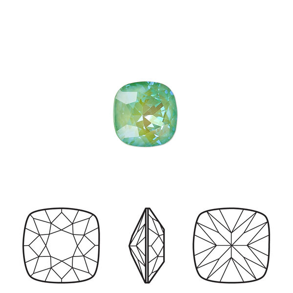 Fancy stone 1pk crystal ultra green AB, Crystal Passions® 10mm cushion 4470 image number 0