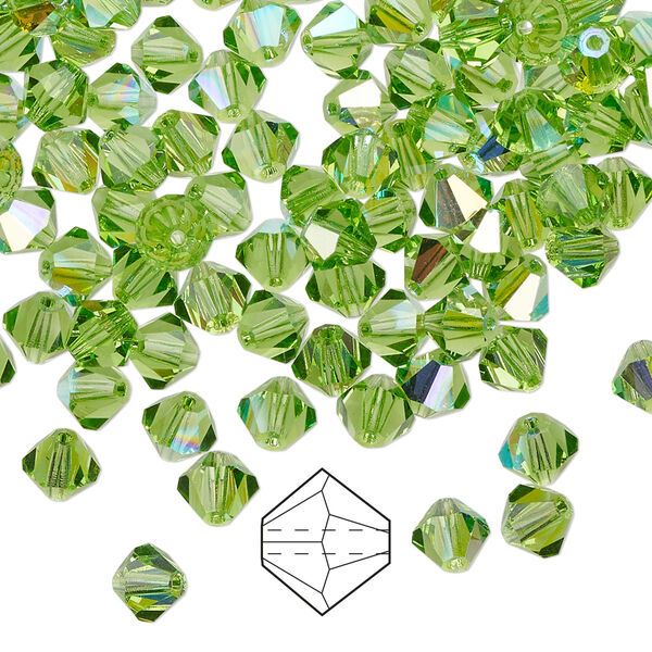 Bead 576pk peridot AB, Preciosa Czech crystal 5mm bicone image number 0