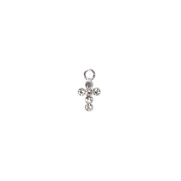 Drop, crystals and sterling silver, crystal clear, 7x5mm cross. Sold per pkg of 2. image number 0