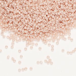 Seed bead, Miyuki, glass, pkg/250g, #15 rocaille, opaque glazed luster salmon (RR-429-1).