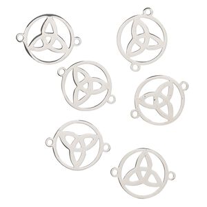 Link, stainless steel, 17mm open round with trinity knot. Sold per pkg of 6.