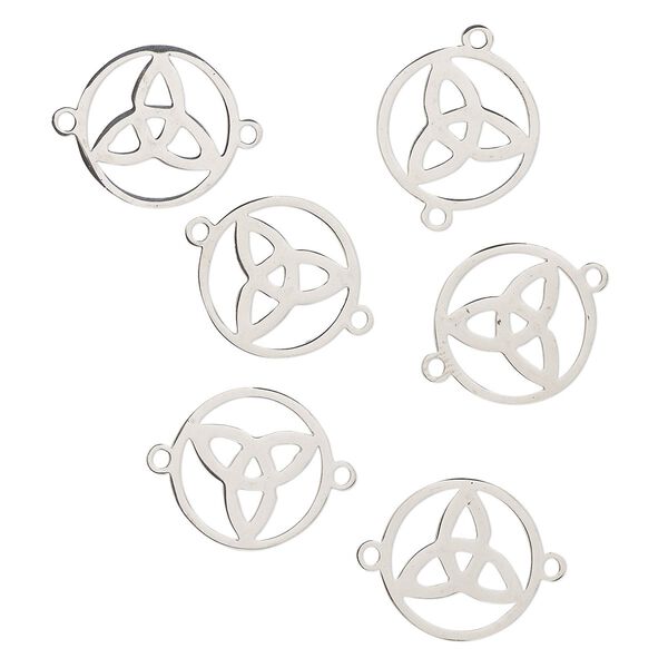 Link, stainless steel, 17mm open round with trinity knot. Sold per pkg of 6. image number 0