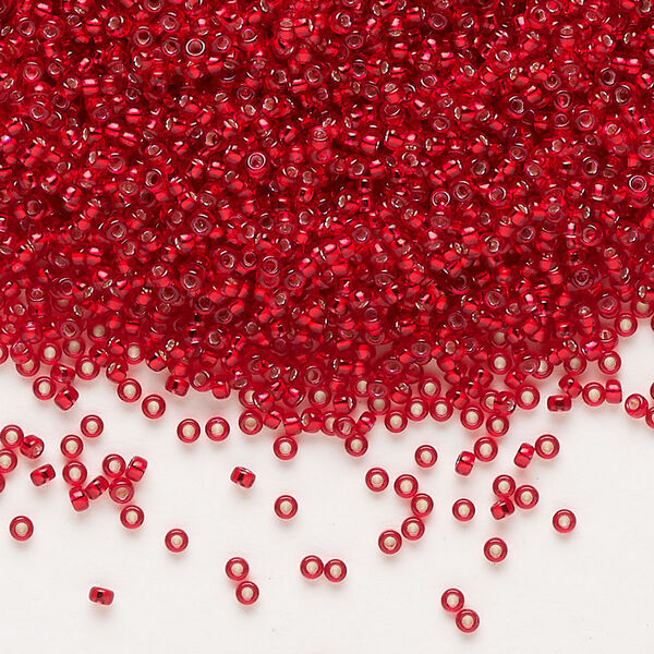 Seed bead, Miyuki, glass, pkg/250g, #15 rocaille, transparent silver-lined red, (RR-1419). image number 0