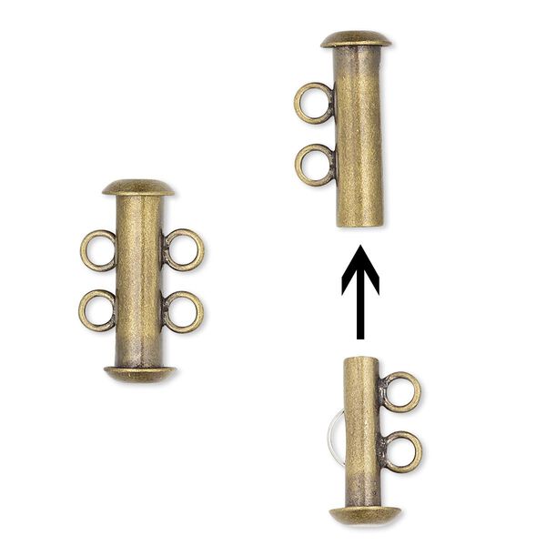 Clasp, 2-strand slide lock, antique gold-plated brass, 16x6mm tube. Sold per pkg of 10. image number 0