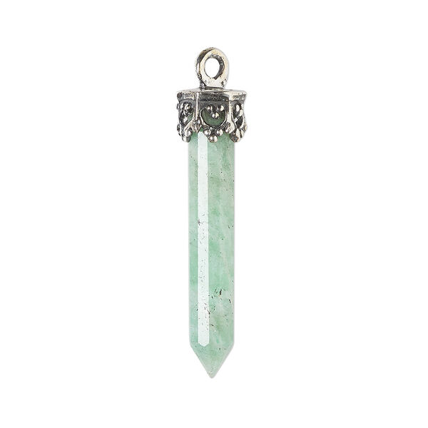 Drop, amazonite (natural) and antiqued sterling silver, 20x4mm-26x6mm hand-cut 3D faceted point. Sold individually. image number 0