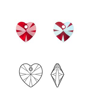 Drop 288pk light Siam shimmer, Swarovski® 10mm pendant heart 6228
