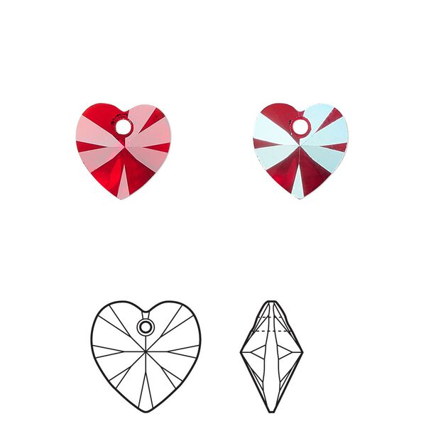 Drop 288pk light Siam shimmer, Swarovski® 10mm pendant heart 6228 image number 0