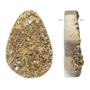 Druzy agate 1pkg1, electrocoated metallic gold hand-cut freeform focal 28x20mm-38x26mm