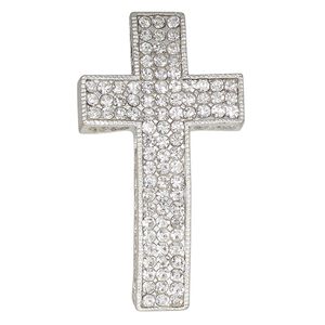 Focal, silver-finished "pewter" (zinc-based alloy) and glass, clear, 48x26mm curved cross with (11) cutout hearts. Sold individually.