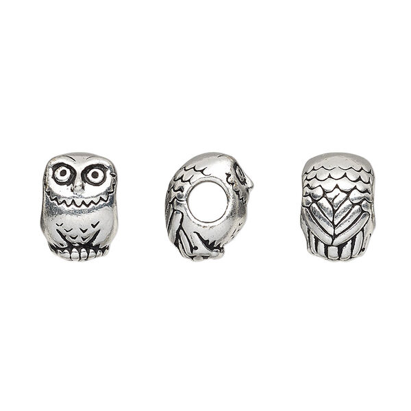 Bead, TierraCast®, antique silver-plated pewter (tin-based alloy), 12x8.5mm owl. Sold per pkg of 20. image number 0