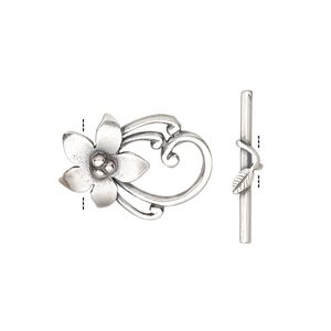 Clasp toggle 1pkg1 silver-plated, 20x14mm flower, antique brass JBB Findings 1-strand