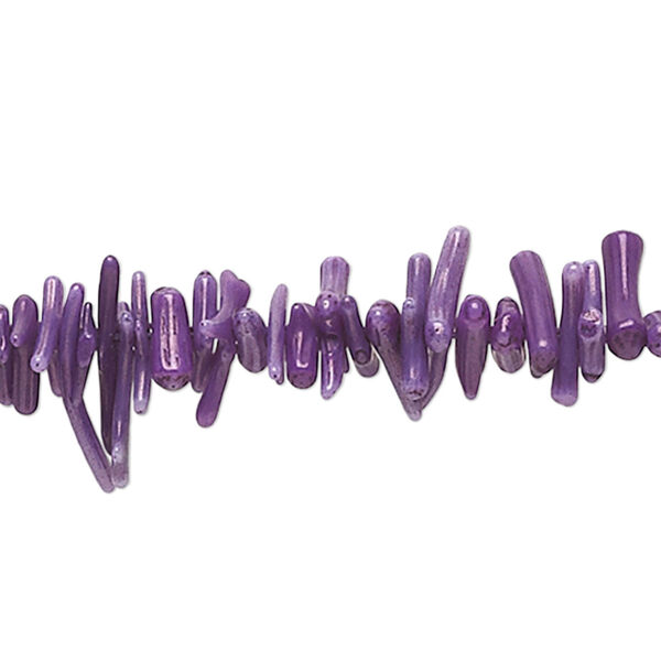 Bead, bamboo coral (dyed), purple, 6x1mm-12x2mm cupolini, C grade, Mohs hardness 3-1/2 to 4. Sold per 15-inch strand. image number 0
