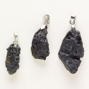 Tektite / steel 1pkg3, freeform nugget pendant 18x9mm-29x20mm