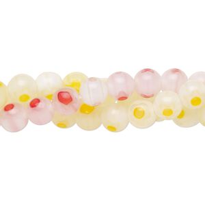 Bead, millefiori glass, translucent clear and multicolored, 6mm round. Sold per pkg of (3) 14-inch strands.