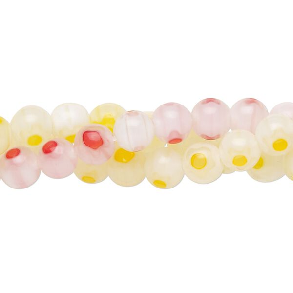 Bead, millefiori glass, translucent clear and multicolored, 6mm round. Sold per pkg of (3) 14-inch strands. image number 0