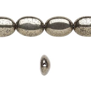Pyrite 1pkg1, oval bead 15.5-16 inch 14x10mm