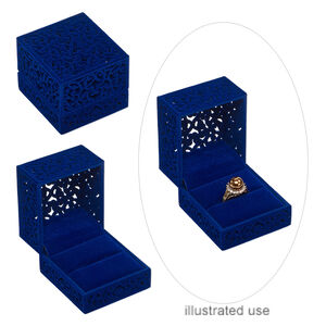 Box, ring, flocked and padded velveteen / acrylic / steel, cobalt, 2-3/8 x 2-1/4 x 1-8/9 inch hinged rectangle. Sold individually.
