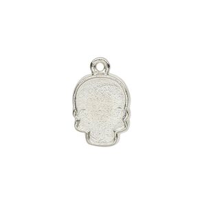 Charm, imitation rhodium-plated "pewter" (zinc-based alloy), 16x13mm skull with 14x10.5mm flat back skull glue-in setting. Sold individually.