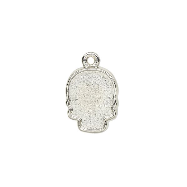 Charm, imitation rhodium-plated "pewter" (zinc-based alloy), 16x13mm skull with 14x10.5mm flat back skull glue-in setting. Sold individually. image number 0