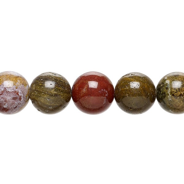 Bead, ocean jasper (natural), 10mm round, B grade, Mohs hardness 6-1/2 to 7. Sold per 15-1/2" to 16" strand. image number 0