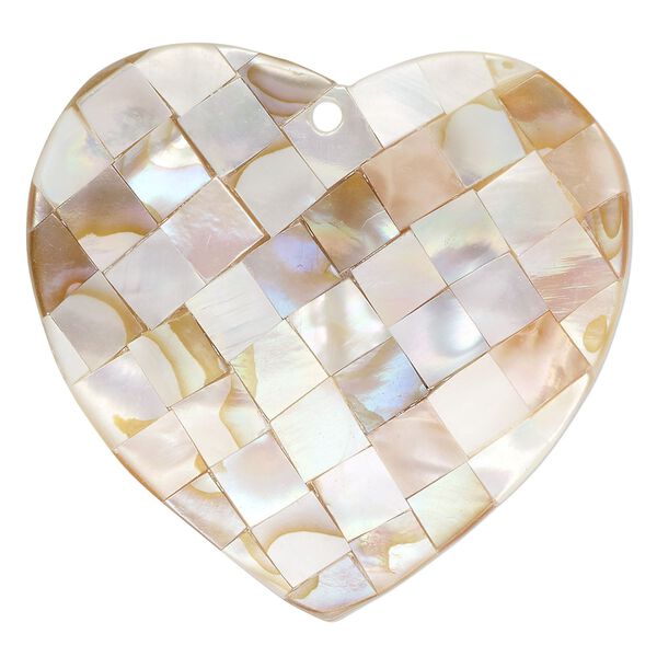 Focal, black lip shell / gold lip shell / mother-of-pearl shell (assembled), 47x46mm - 51x49mm single-sided concave heart, Mohs hardness 3-1/2. Sold individually. image number 0