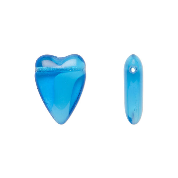 Bead, Czech pressed glass, opaque white/blue, 18x13mm heart. Sold per 15" to 16" strand. image number 0
