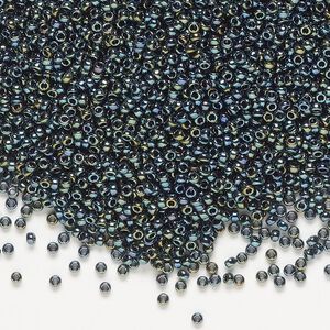 Seed bead, Miyuki, glass, pkg/250g, #15 rocaille, opaque iris gunmetal (RR-456).