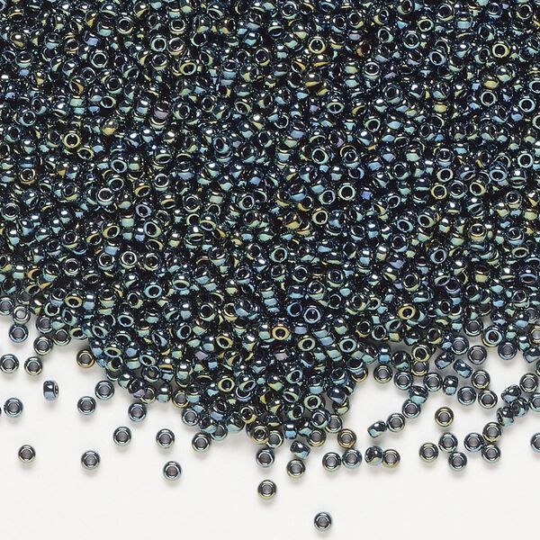 Seed bead, Miyuki, glass, pkg/250g, #15 rocaille, opaque iris gunmetal (RR-456). image number 0
