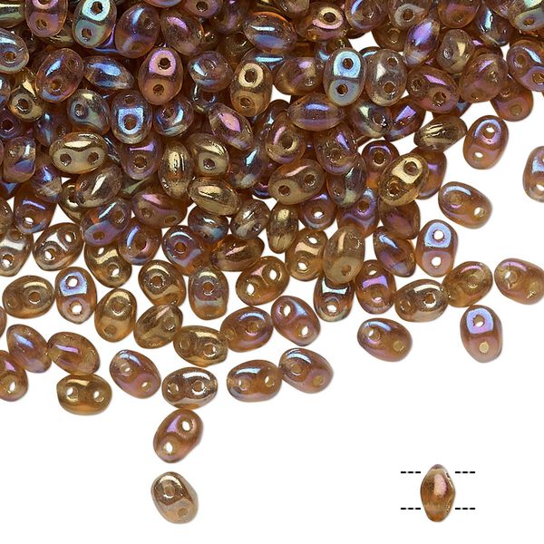 Bead, Preciosa Twin™, Pressed Twin, Czech pressed glass, rainbow light brown, 5x2.5mm oval with 2 holes. Sold per 50-gram pkg. image number 0