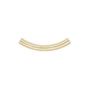 Bead, gold-plated brass, 26x3.2mm curved tube. Sold per pkg of 10.