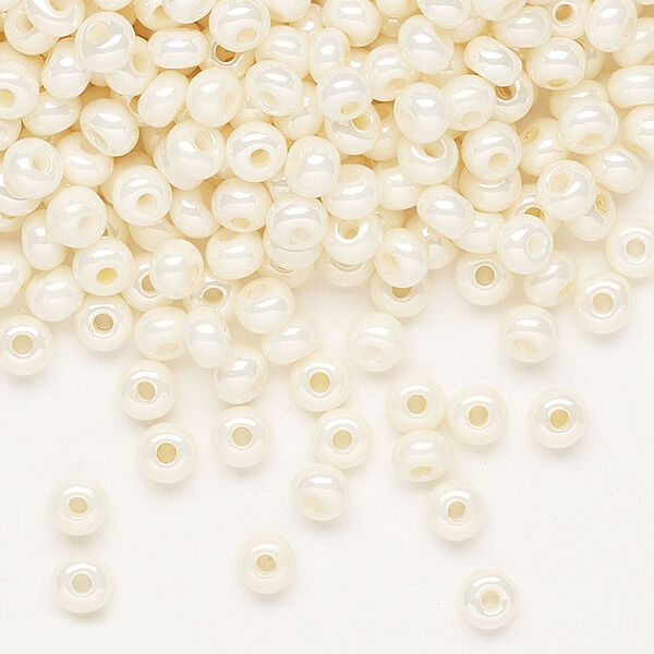 Seed bead, Preciosa Ornela Czech glass, pkg/500g, #6 rocaille, opaque shell luster chalkwhite, (46113). image number 0