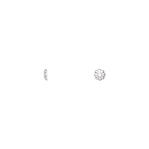 Bead cap, silver-plated brass, 3x1mm ribbed round, fits 2-4mm bead. Sold per pkg of 100. image number 0