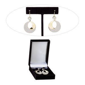 Earring, Czech glass rhinestone with gold-finished brass and steel, clear with silver-colored glitter, 42mm with two-tone round-go-go and fishhook ear wire. Sold per pair.