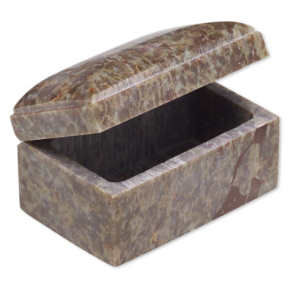 Box, soapstone (coated) and brass-plated steel, 2 x 3 x 2-inch hinged rectangle with cushion-shaped top, Mohs hardness 1 to 2-1/2. Sold individually. image number 0