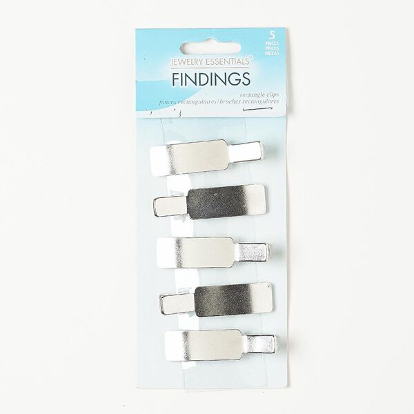Hair clip, nickel-finished steel, 48x13mm with 33x13mm rectangle flat pad. Sold per pkg of 5. image number 0