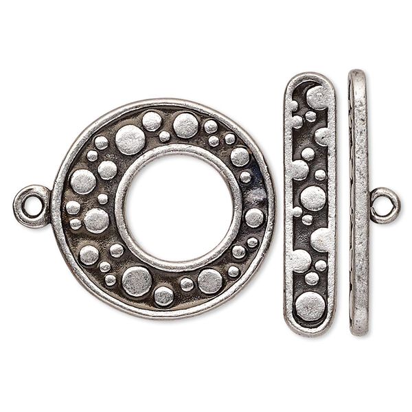 Clasp, toggle, antiqued silver-plated pewter (tin-based alloy), 24.5mm go-go with bubble design. Sold individually. image number 0