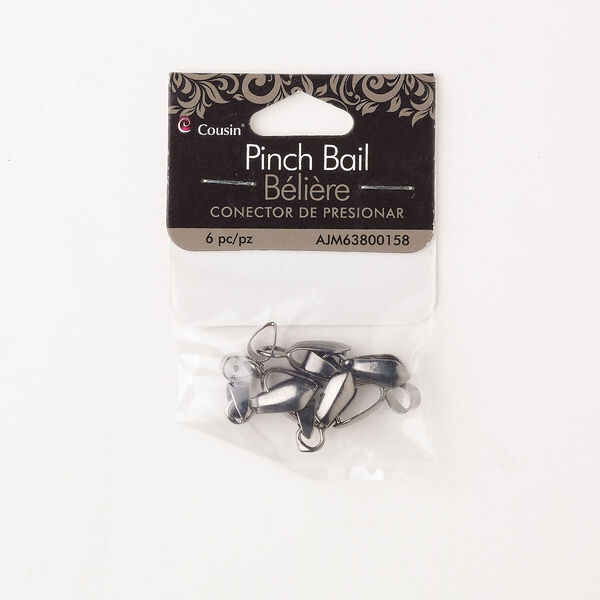 Bail, ice-pick, brass, pkg/6, gunmetal finish, 11x5mm teardrop, 8.5mm grip length. image number 0