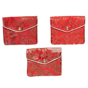 Pouch 1pkg3 silver-finished steel and rayon, multicolored, 4.75x4-inch floral brocade.
