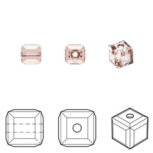 Bead 6pk rose peach, Crystal Passions® 6mm cube 5601