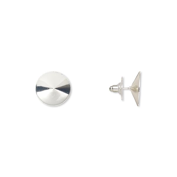 Earstud 1pkg10 Almost Instant Jewelry®, 16.5mm round / 16mm rivoli glue-in setting / comfort clutch, silver-finished brass / steel / plastic 5 pair image number 0