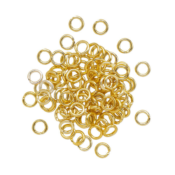 Jump ring, anodized aluminum, gold, 4mm round, 2.4mm inside diameter, 20 gauge. Sold per pkg of 100. image number 0