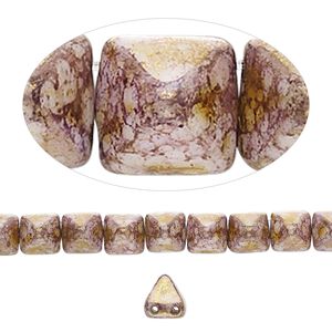 Spacer, Preciosa, Czech pressed glass, marbled opaque purple luster, 6x6x7mm 2-strand pyramid, fits up to 3mm bead. Sold per 8-inch strand, approximately 30 spacers.