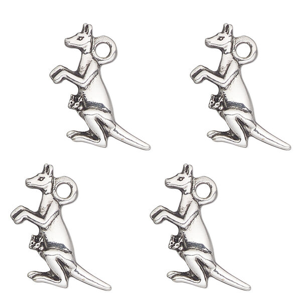 Charm, antique silver-finished "pewter" (zinc-based alloy) , 18x14mm single-sided kangaroo. Sold per pkg of 4. image number 0