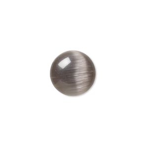Cabochon, cat's eye glass (fiber optic glass), black, 14mm calibrated round, quality grade. Sold per pkg of 10.